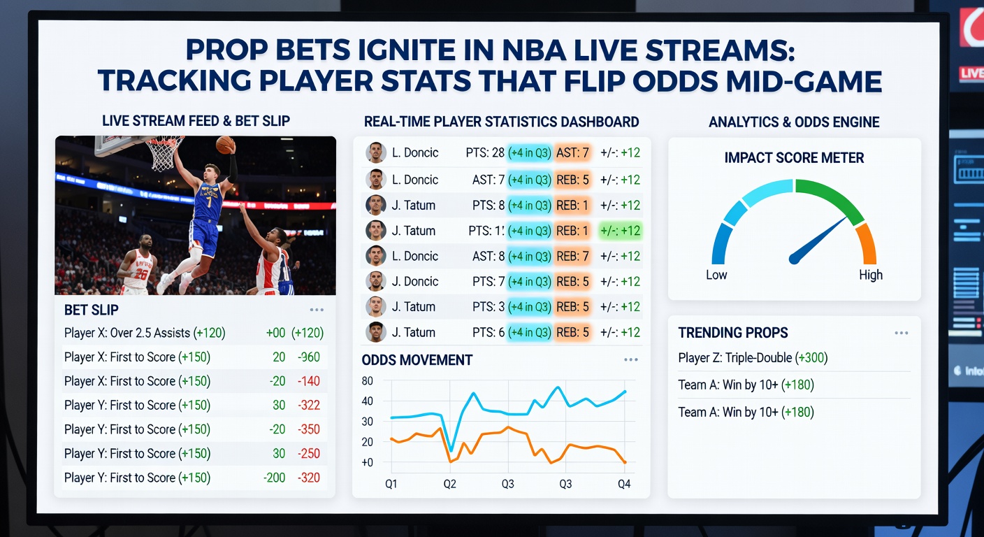 Detaillierte Grafik von NBA-Player-Stats auf einem Live-Stream-Bildschirm mit wechselnden Quoten